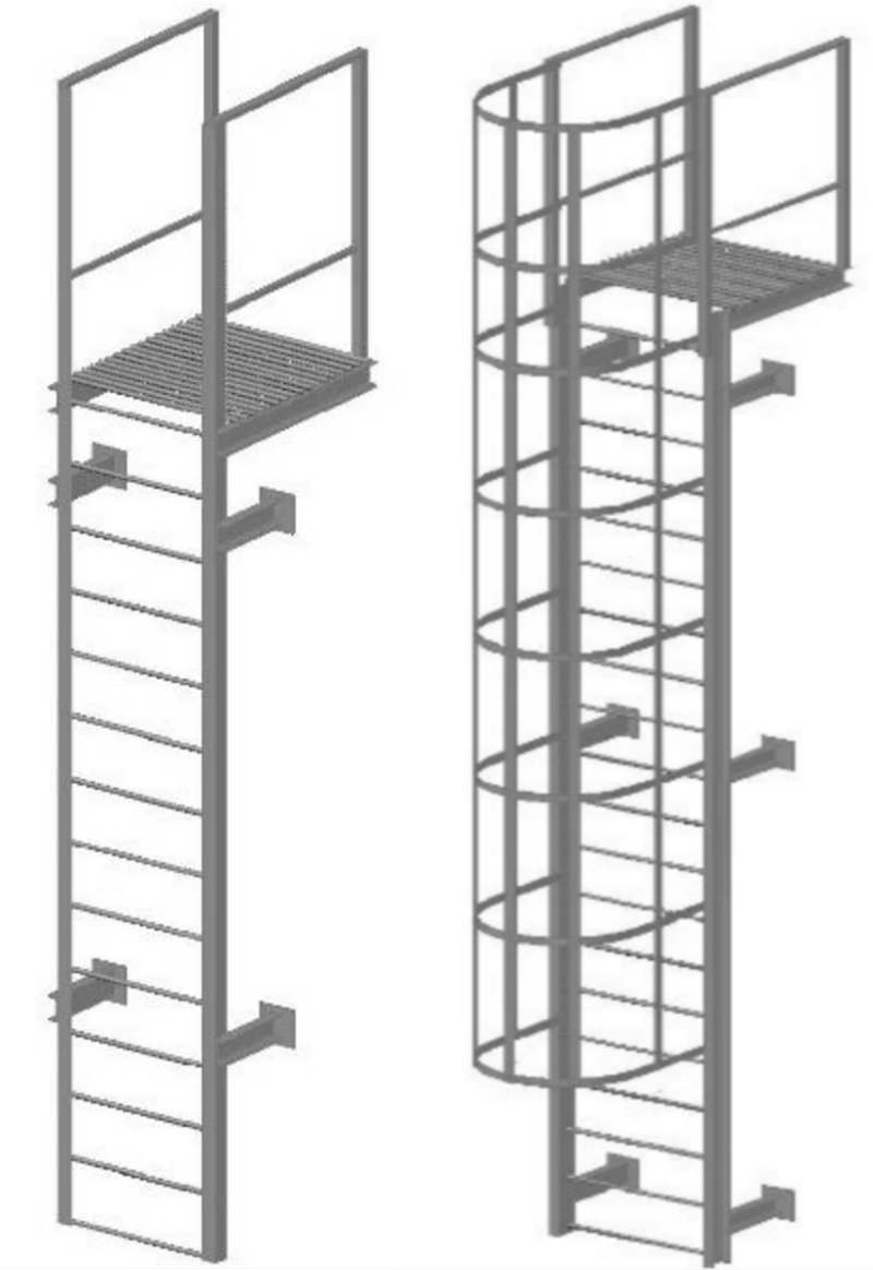 Вертикальная пожарная лестница без и с ограждения